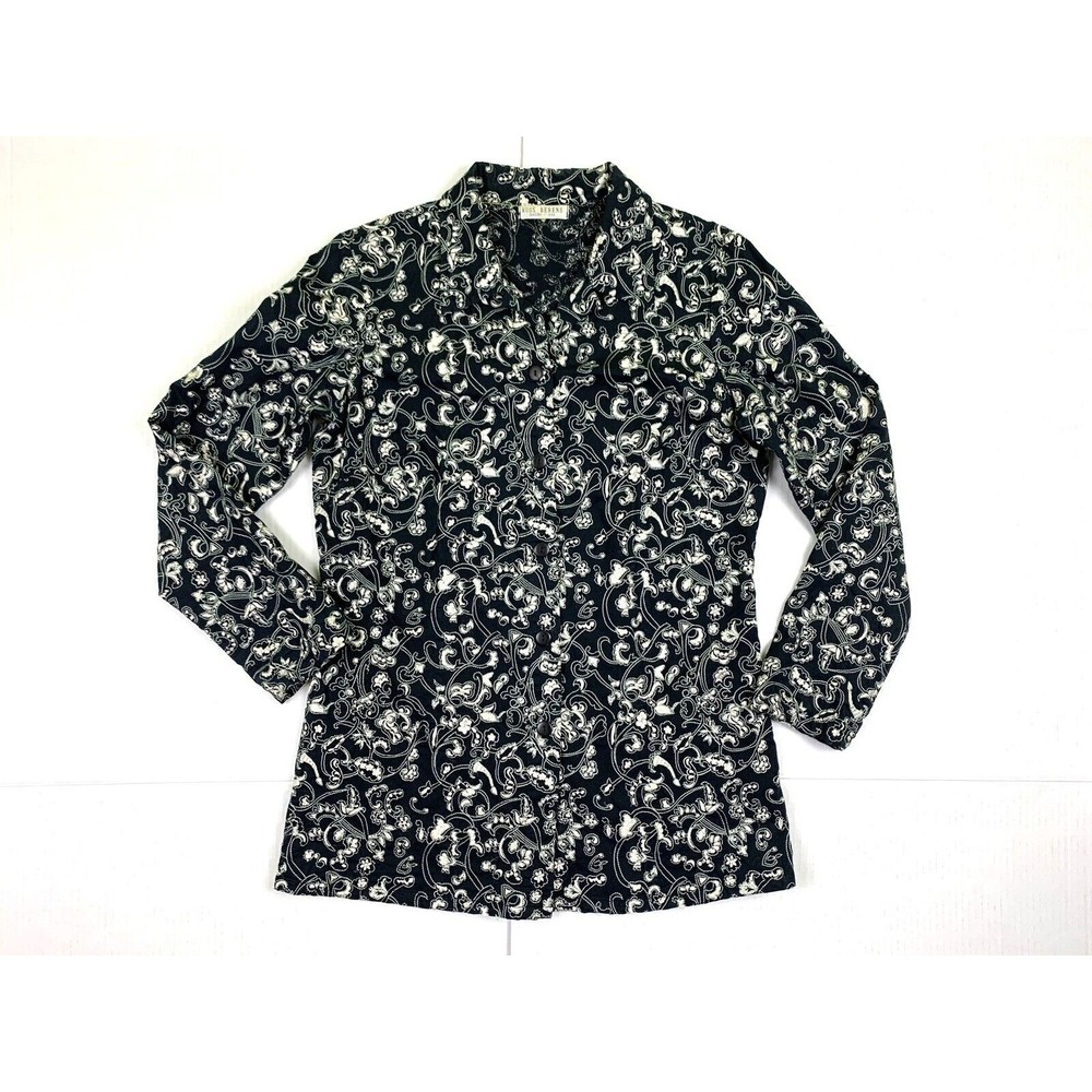 Russ Berens Long Sleeve Jacket Over Shirt Women X-Small Floral Embroidered Black